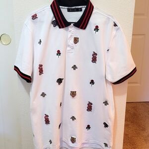 Focus Quality Wear Men's sz 2XL White Black Collar Polo Shirt 100% Cotton XXL